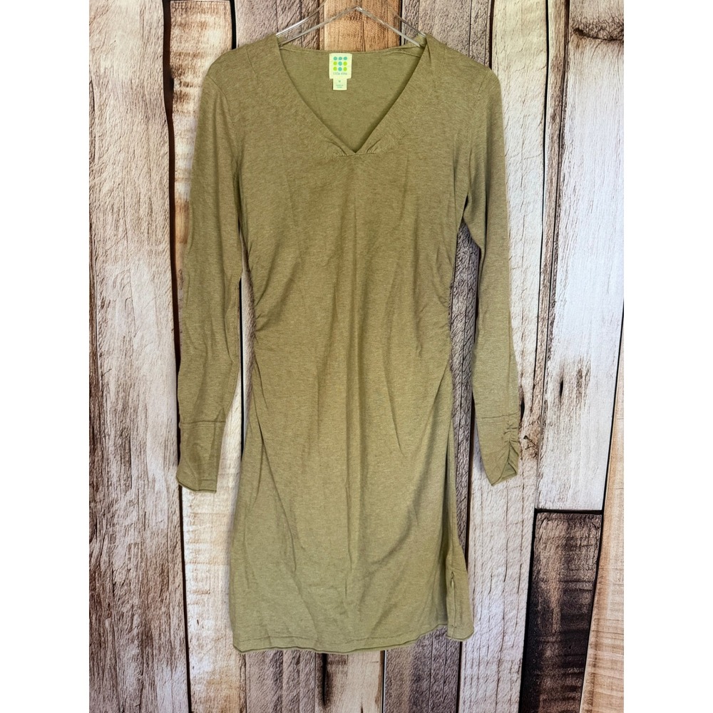 Title Nine Long Sleeve Ruched V Neck Dress Neutral Fall Minimalist Size Medium